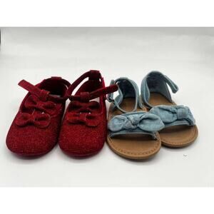 Baby Girl Shoes Bundle 6-12M Old Navy Blue Sandals & Primark Red Bow Flats